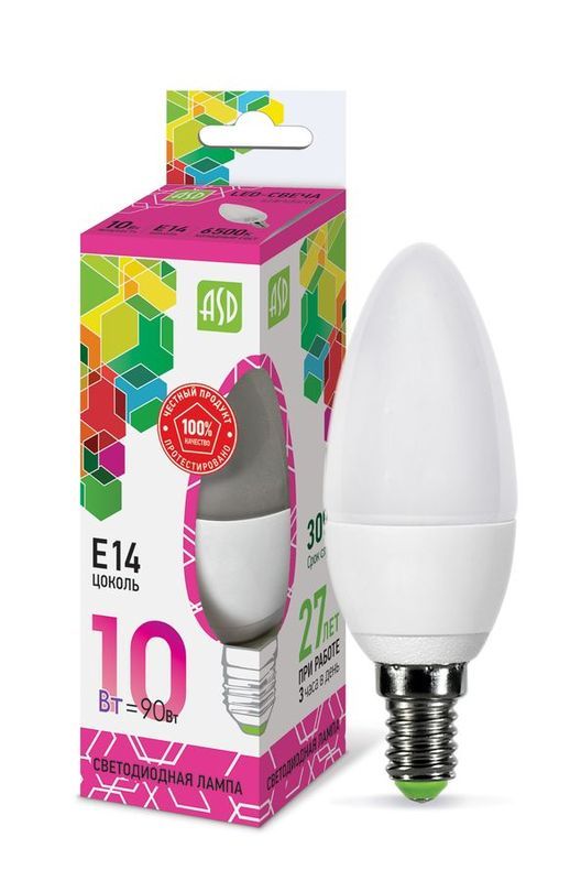 Лампа сд LED-СВЕЧА-std 10Вт 230В Е14 6500К 900Лм ASD