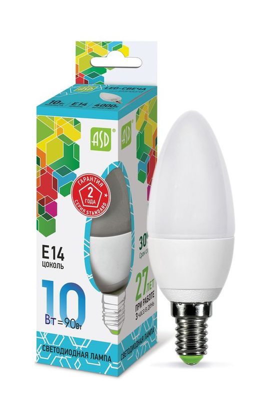 Лампа сд LED-СВЕЧА-std 10Вт 230В Е14 4000К 900Лм ASD