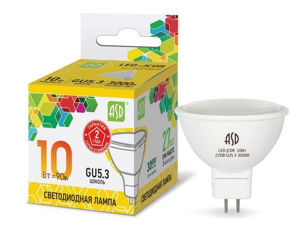 Лампа сд LED-JCDR-std 10Вт 230В GU5.3 3000К 900Лм ASD