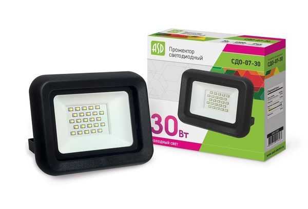 Прожектор сд СДО-07-30 черный IP65 ASD