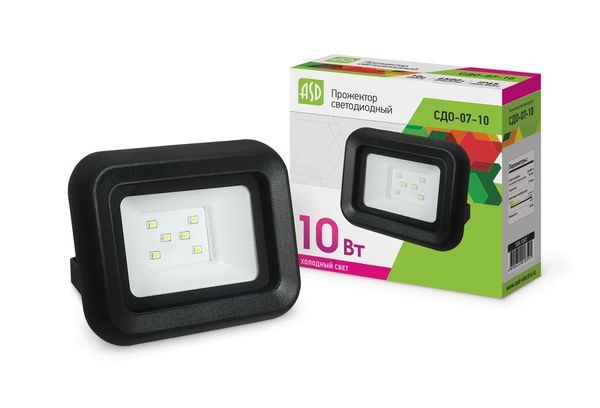 Прожектор сд СДО-07-10 черный IP65 ASD