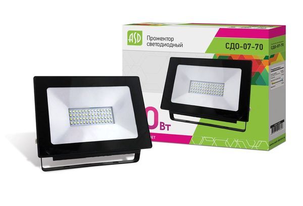 Прожектор сд СДО-07-70 черный IP65 ASD