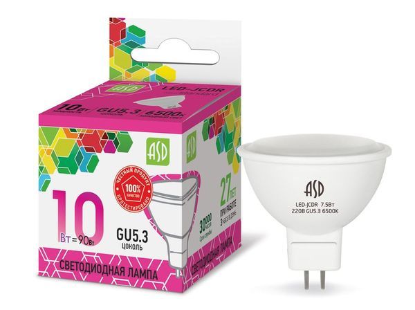 Лампа сд LED-JCDR-std 10Вт 230В GU5.3 6500К 900Лм ASD