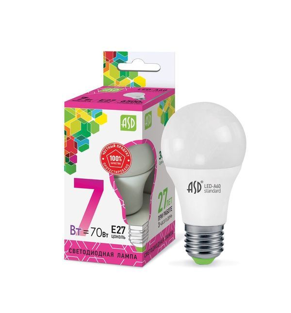 Лампа сд LED-A60-std 7Вт 230В Е27 6500К 630Лм ASD
