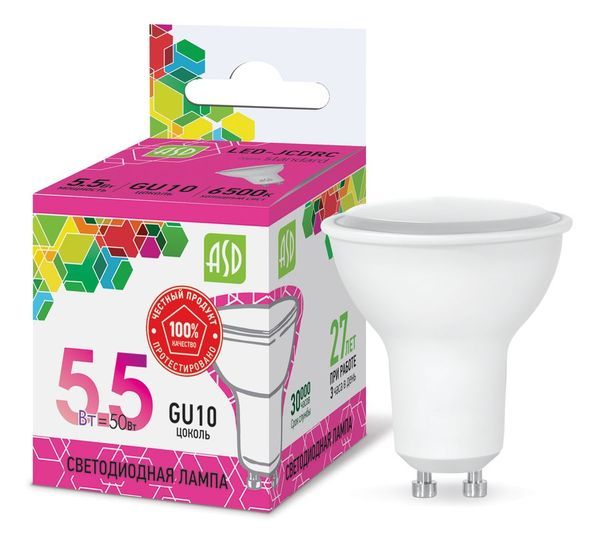 Лампа сд LED-JCDRC-std 5.5Вт 230В GU10 6500К 495Лм ASD