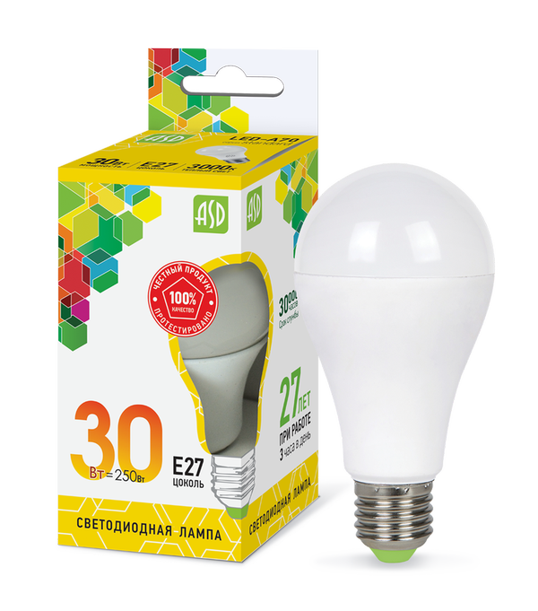 Лампа сд LED-A70-std 30Вт 230В Е27 3000К 2700Лм ASD