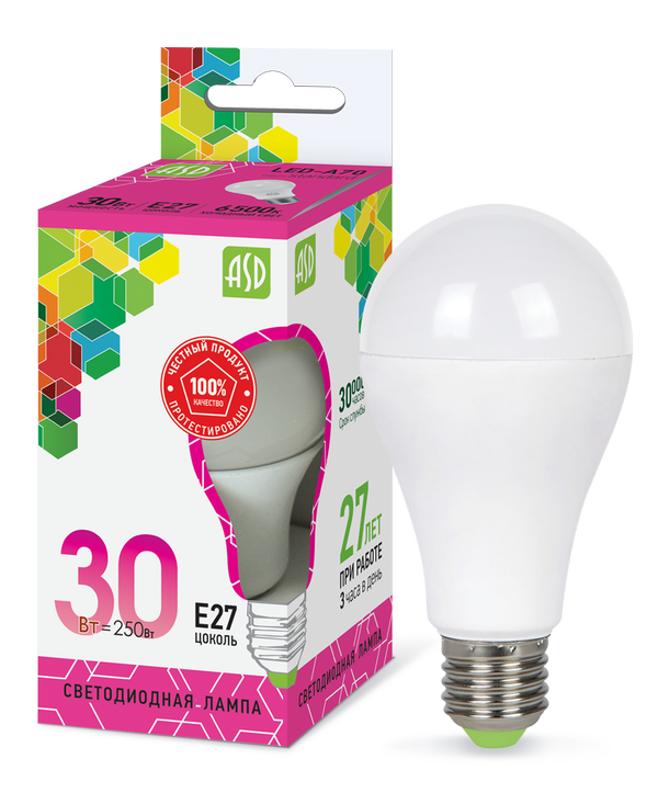 Лампа сд LED-A70-std 30Вт 230В Е27 6500К 2700Лм ASD