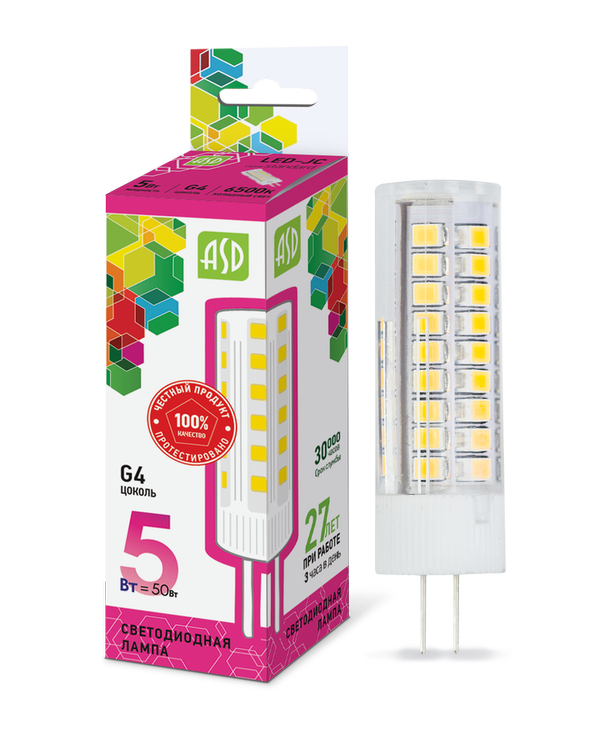 Лампа сд LED-JC-std 5Вт 12В G4 6500К 450Лм ASD