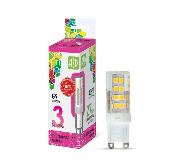 Лампа сд LED-JCD-std 3Вт 230В G9 6500К 270Лм ASD