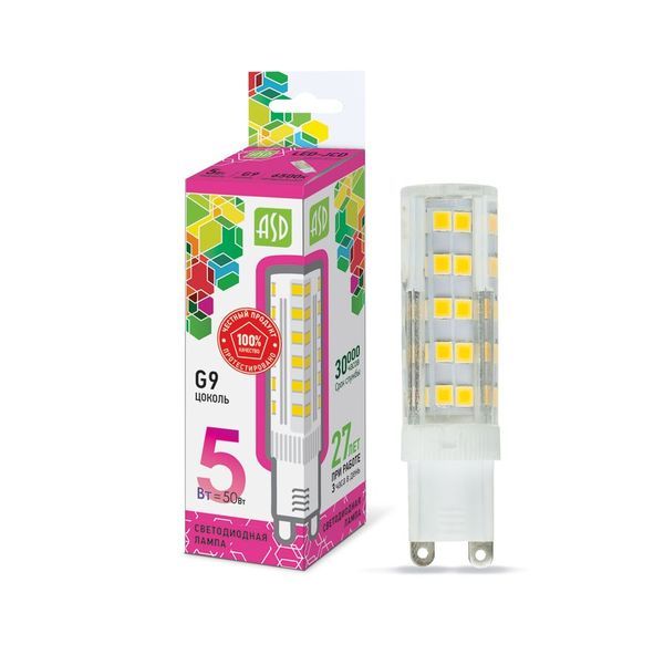 Лампа сд LED-JCD-std 5Вт 230В G9 6500К 450Лм ASD
