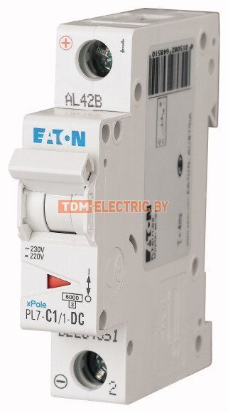 PL7-C1/1-DC — Автоматический выключатель для защиты цепей пост. тока 1А, кривая отключения C, 1 полюс, откл. способность 10 кА