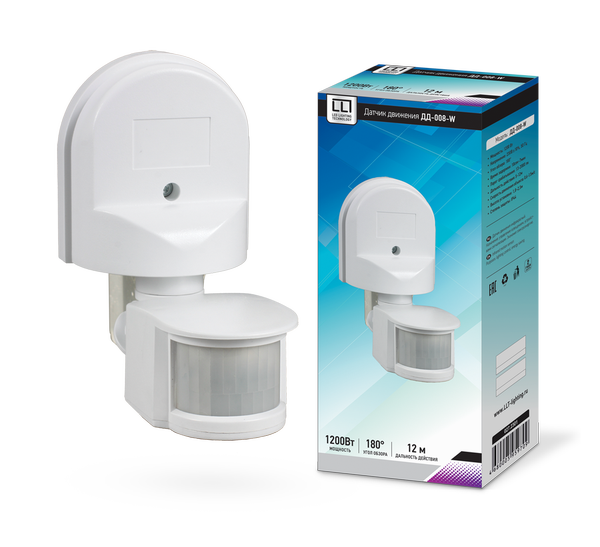 Датчик движения ДД-008-W 1200Вт 180 гр.12м IP44 белый LLT