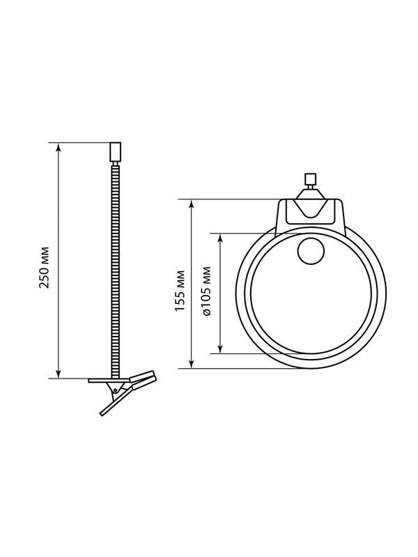 Лупа настольная круглая, d 105 мм, 2-х/5-ти крат. увел., клипса, гиб. штанга, LED подсв., 3хААА, TDM SQ1025-0901.