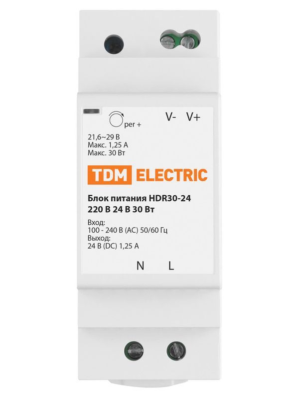 Блок питания HDR30-24, 220 В, 24 В, 30 Вт (на DIN-рейку) TDM — изображение 3