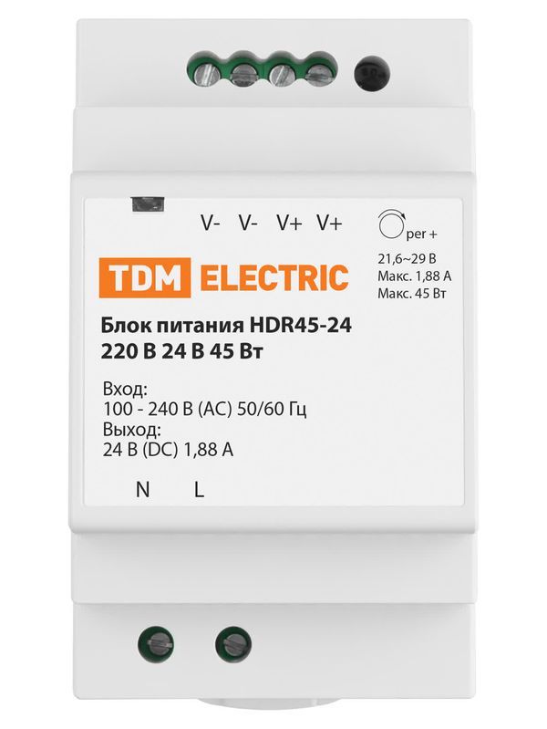 Блок питания HDR45-24, 220 В, 24 В, 45 Вт (на DIN-рейку) TDM — изображение 4