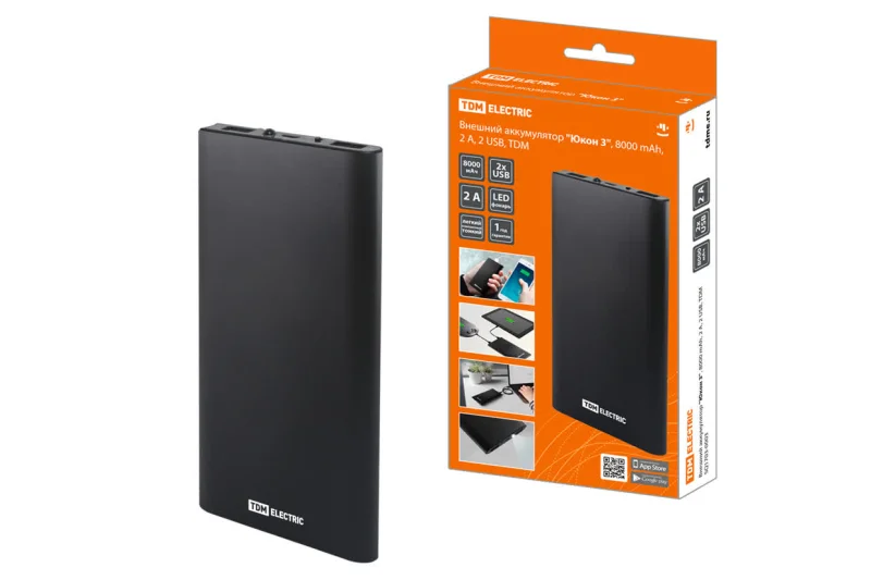 «Внешний аккумулятор «»Юкон 3″», 8000 mAh, 2 А, 2 USB, TDM»-SQ1703-0003