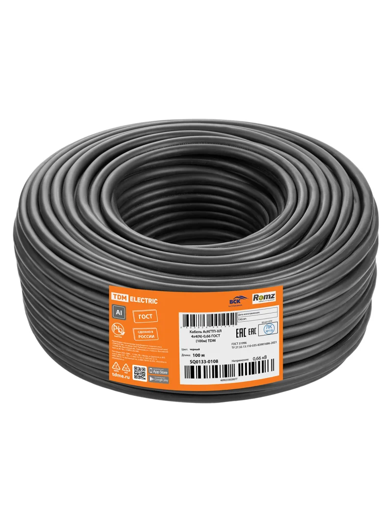 Кабель АсКГТП-ХЛ 4х4(N)-0,66 ГОСТ (100м) TDM