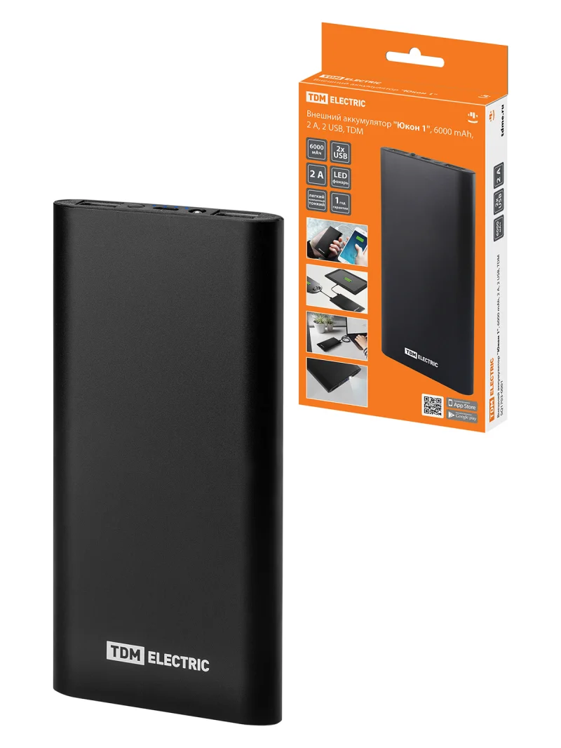 «Внешний аккумулятор «»Юкон 1″», 6000 mAh, 2 А, 2 USB, TDM»-SQ1703-0001