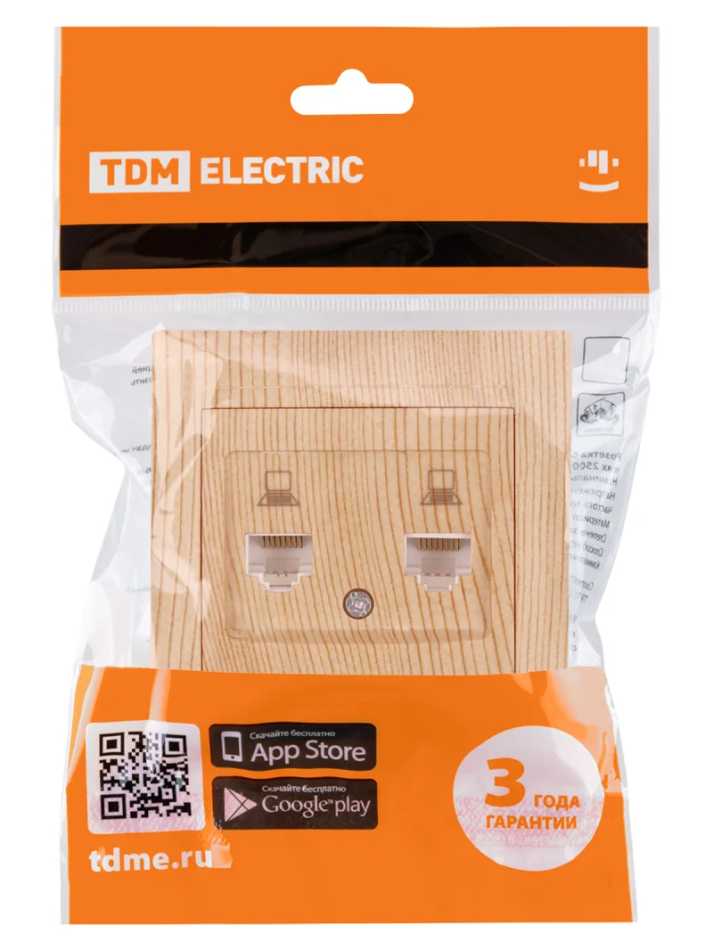 Розетка компьютерная двойная RJ45 сосна «Лама» TDM