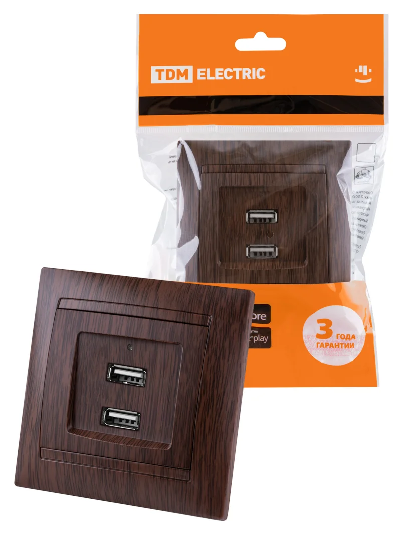 Розетка 2USB порт 2,1А 5В венге «Лама» TDM