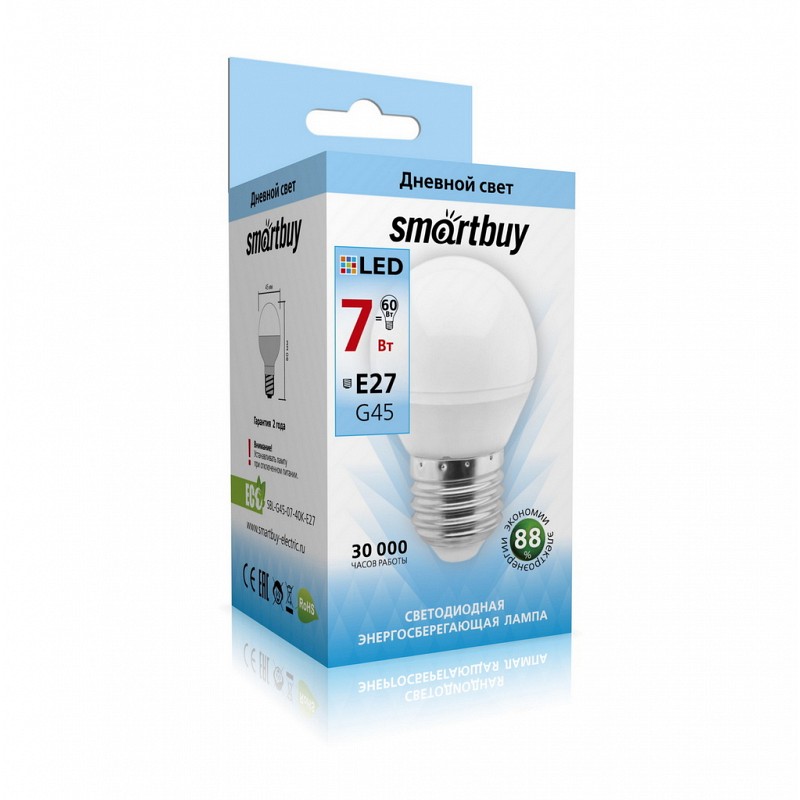 Светодиодная (LED) Лампа Smartbuy-G45-07W/4000/E27(SBL-G45-07-40K-E27)-4690626028302