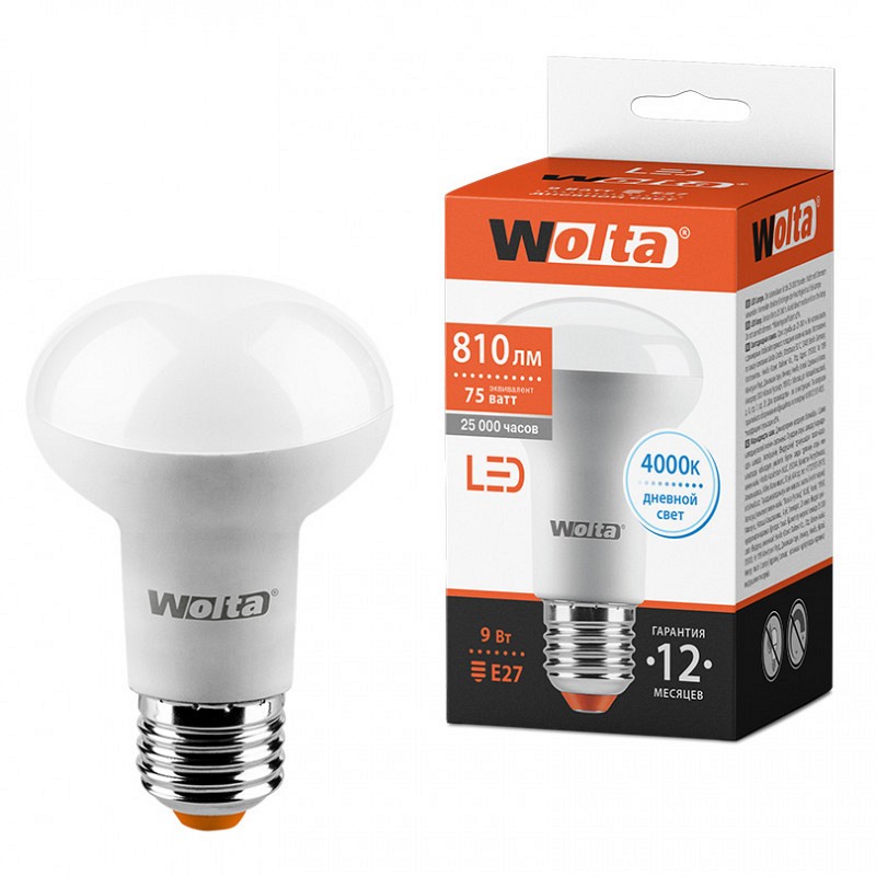 Лампа светодиодная WOLTA LED9- R63 4000К Е27 -25S63R9E27