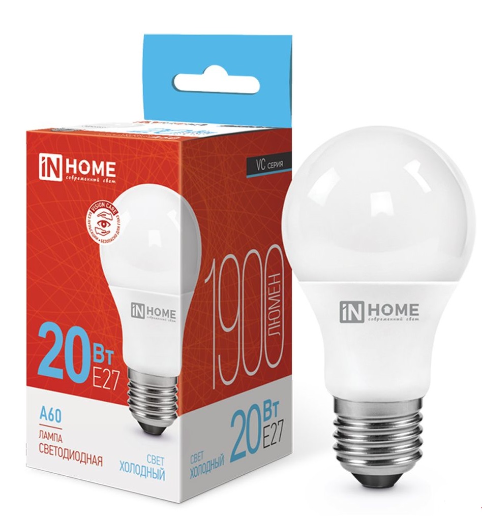 Лампа сд LED-A60-VC 20Вт 230В Е27 4000К 1800Лм IN HOME