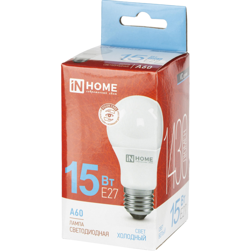 Лампа сд LED-A60-VC 15Вт 230В Е27 6500К 1350Лм IN HOME