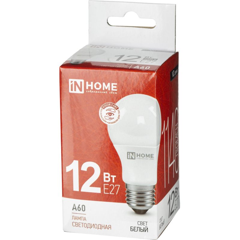 Лампа сд LED-A60-VC 12Вт 230В Е27 6500К 1080Лм IN HOME
