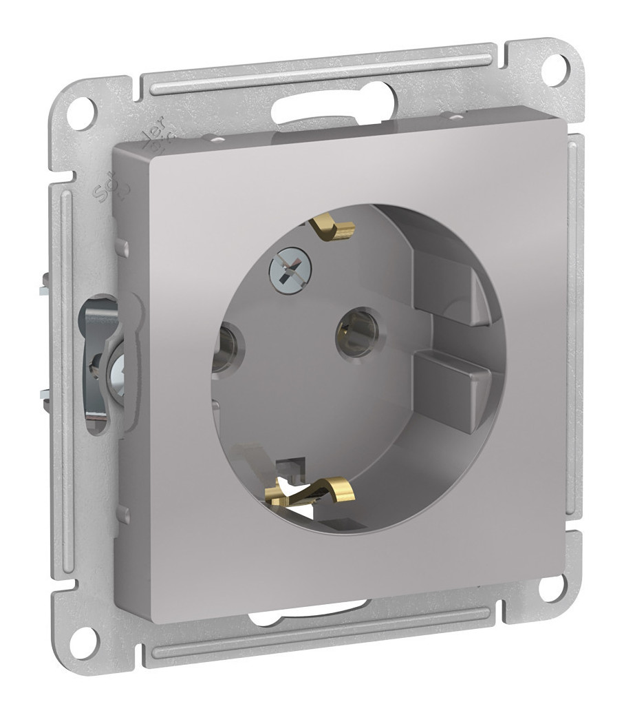 Розетка 1-м СП AtlasDesign 16А IP20 с заземл. механизм алюм. SchE ATN000343