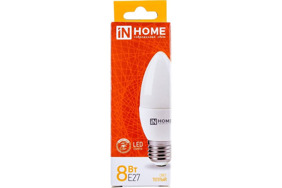 Лампа сд LED-СВЕЧА-VC 8Вт 230В Е27 3000К 600Лм IN HOME