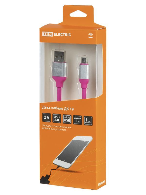 Дата-кабель, ДК 19, USB — micro USB, 1 м, силиконовая оплетка, розовый, TDM — изображение 4