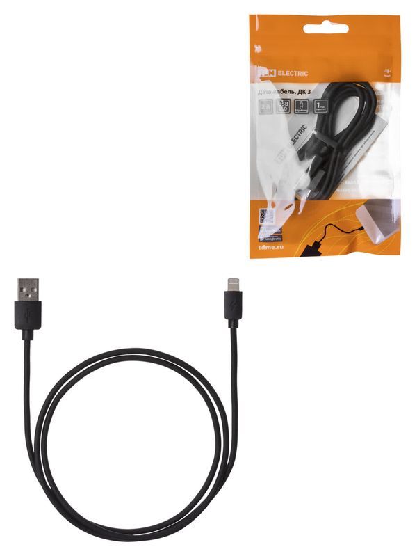 Дата-кабель, ДК 3, USB — Lightning, 1 м, черный, TDM — изображение 4
