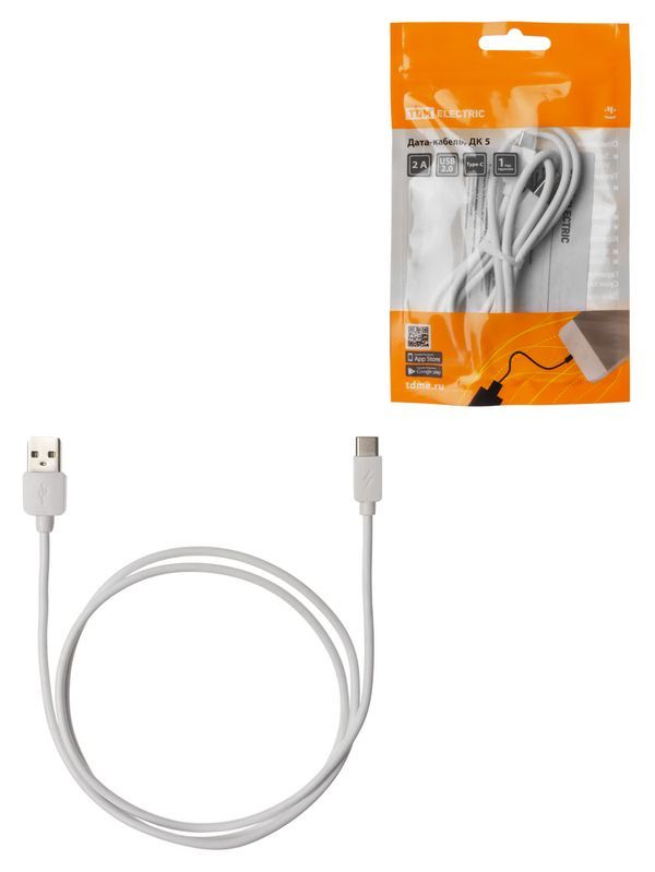 Дата-кабель, ДК 5, USB — USB Type-C, 1 м, белый, TDM