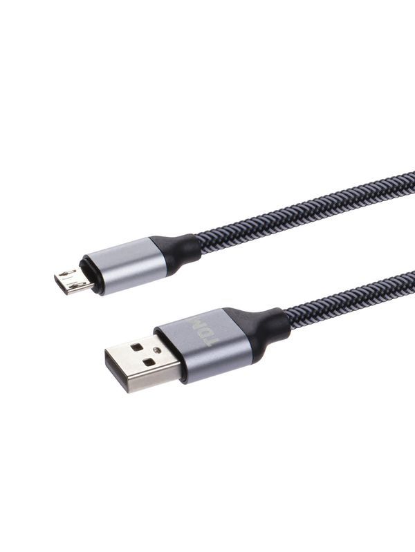 Дата-кабель, ДК 10, USB — micro USB, 1 м, тканевая оплетка, серый, TDM