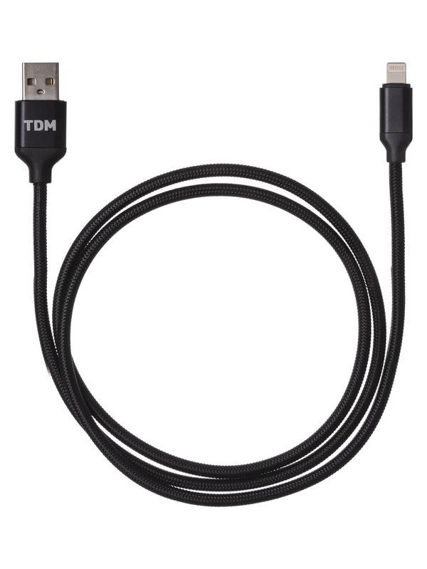 Дата-кабель, ДК 9, USB — Lightning, 1 м, тканевая оплетка, черный, TDM