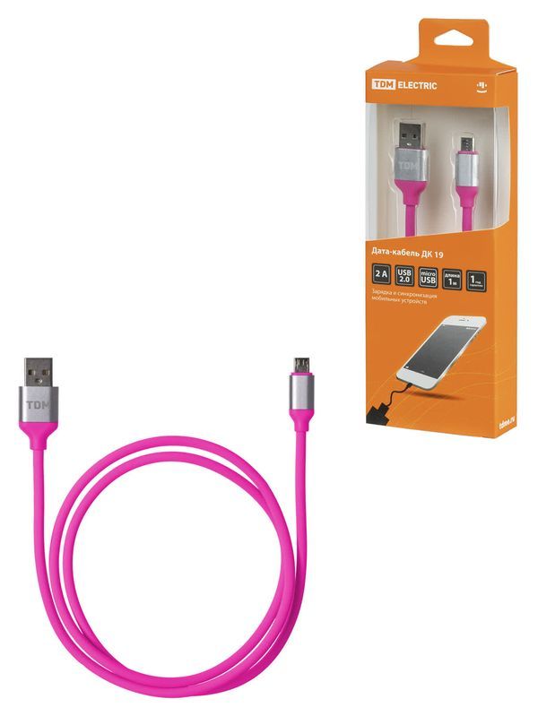 Дата-кабель, ДК 19, USB — micro USB, 1 м, силиконовая оплетка, розовый, TDM — изображение 2