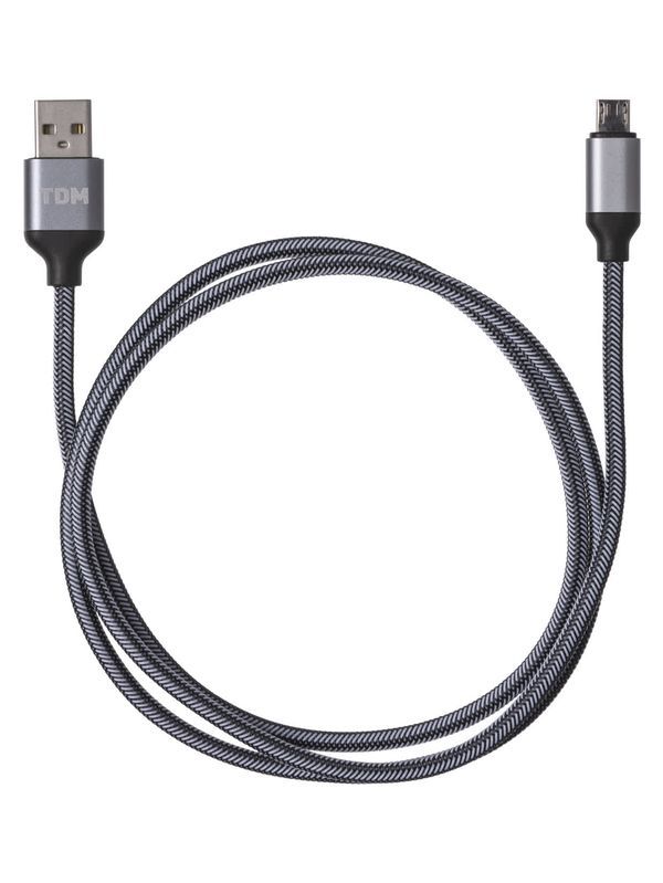 Дата-кабель, ДК 10, USB — micro USB, 1 м, тканевая оплетка, серый, TDM — изображение 3