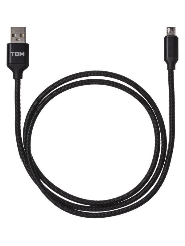 Дата-кабель, ДК 7, USB — micro USB, 1 м, тканевая оплетка, черный, TDM