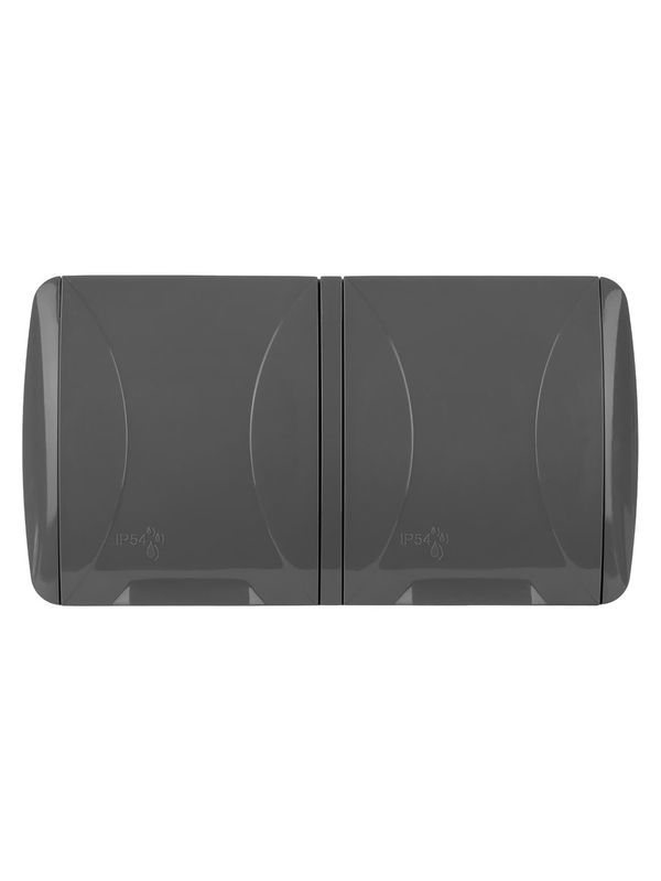 Розетка двойная 2П+3 открытой установки IP54 16А с крышкой серая «Селигер» TDM