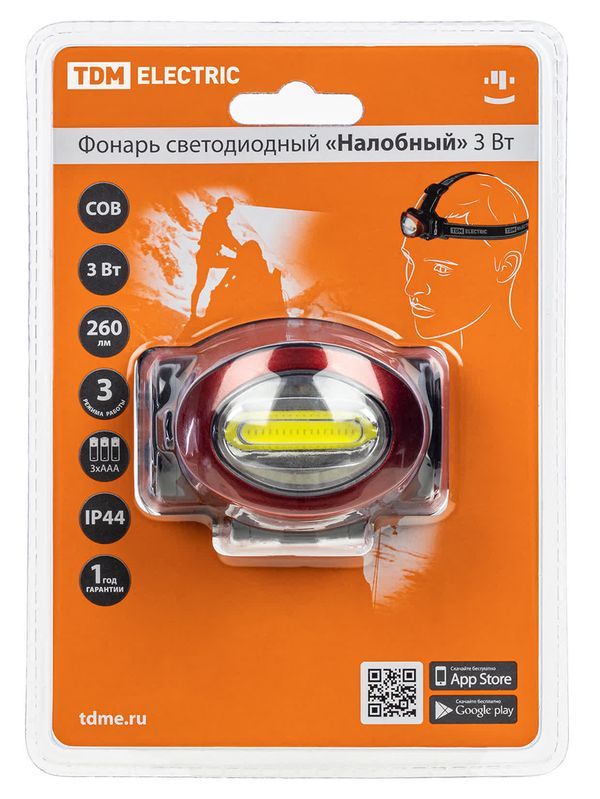 Фонарь светодиодный «Налобный» 3 Вт COB, 260 лм, бат. 3*AAA TDM — изображение 3
