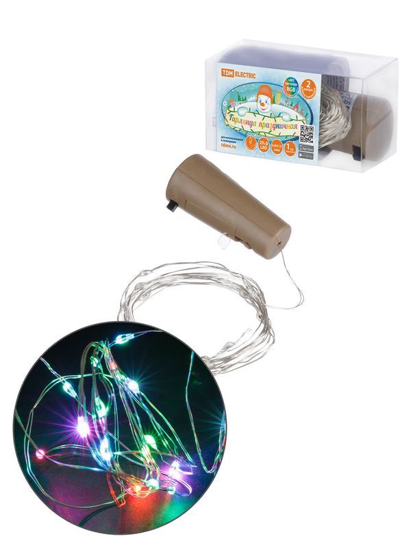 Гирлянда-пробка для бутылки «Роса20» 20LED, 2м, RGB, 3хAG13/LR44, TDM — изображение 2