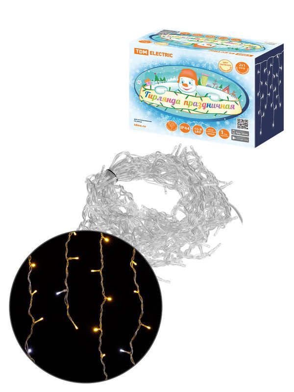 Гирлянда светодиодная «Бахрома» 2х1 м, 152LED, 3000К, мерц-е, посл. подкл, IP44, 250 В, TDM — изображение 4