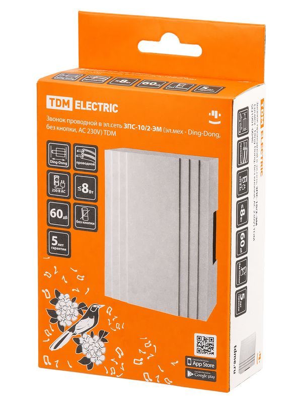 Звонок проводной в эл.сеть ЗПС-10/2-ЭМ (эл.мех — Ding-Dong, без кнопки, AC 230V) TDM