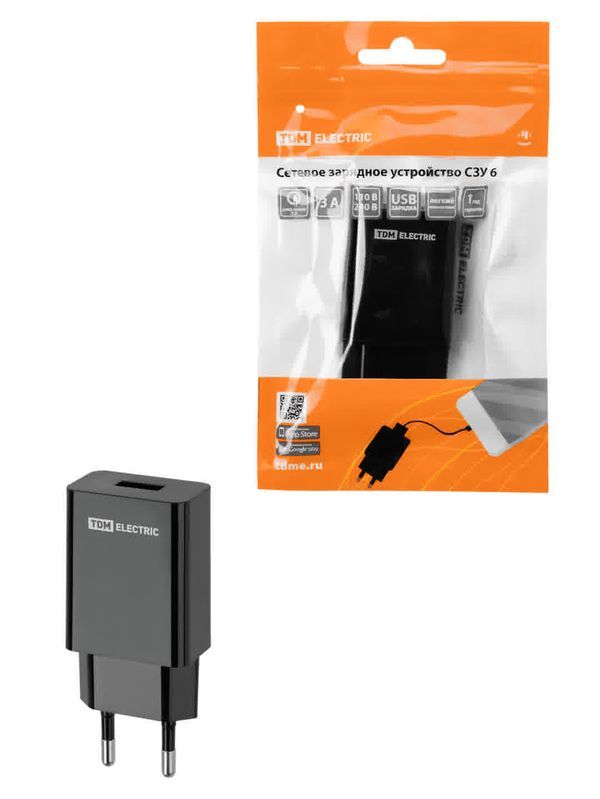 Сетевое зарядное устройство, СЗУ 6, Quick Charge 3.0, 3 А, 1 USB, черный, TDM — изображение 2