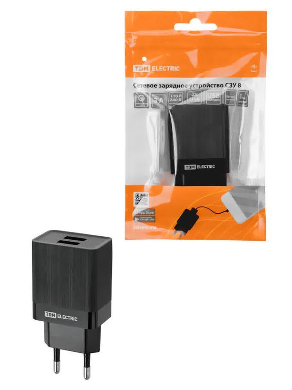 Сетевое зарядное устройство, СЗУ 8, Quick Charge 3.0, 3 А, 2 USB, черный, TDM — изображение 4
