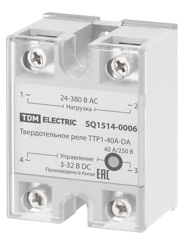 Твердотельное реле ТТР1-40А-DА, 1ф, 40А, упр: 3-32В DС, нагр: 24-380В АС TDM