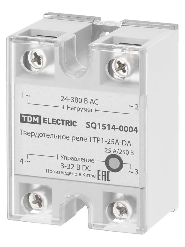 Твердотельное реле ТТР1-25А-DА, 1ф, 25А, упр: 3-32В DС, нагр: 24-380В АС TDM