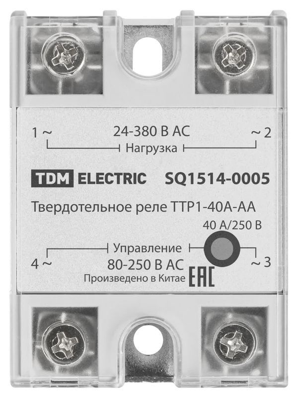 Твердотельное реле ТТР1-40А-AА, 1ф, 40А, упр: 80-250В AС, нагр: 24-380В АС TDM