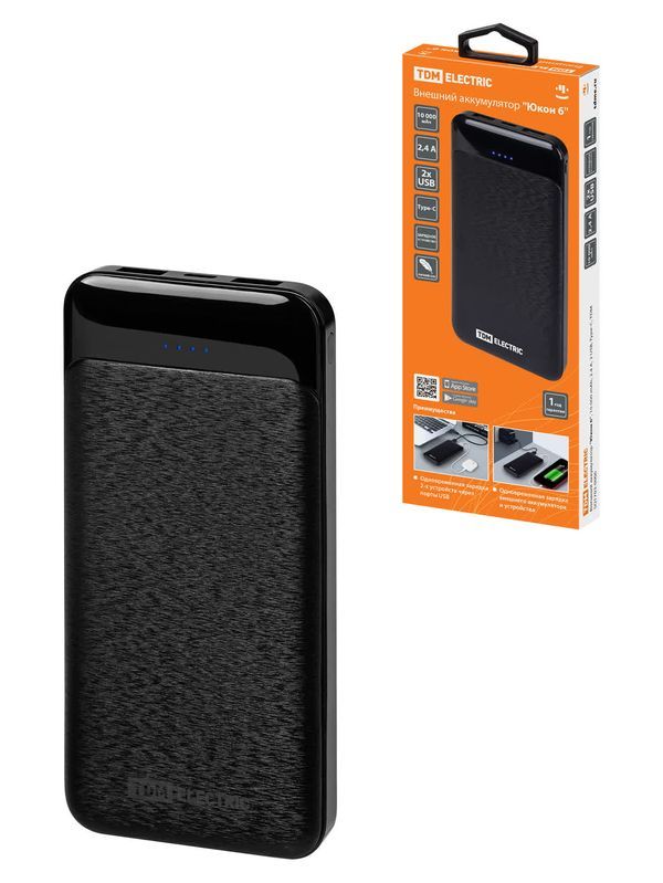 Внешний аккумулятор «Юкон 6», 10 000 mAh, 2.4 А, 2 USB, Type-C, TDM